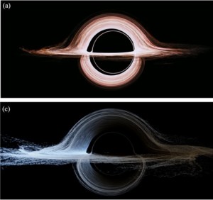 Interstellar's accretion disc, with and without Doppler shift.